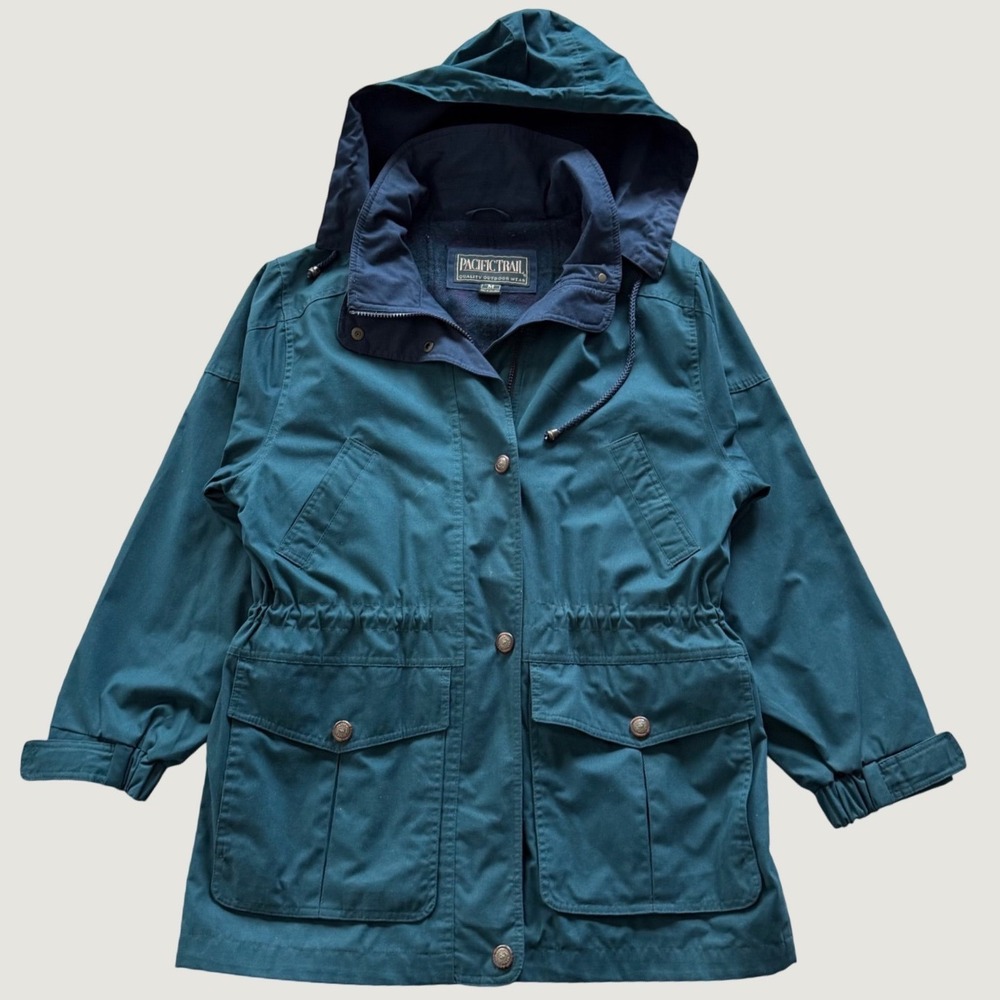 Utility Hooded Field Jacket Plaid Lined Gorpcore Pacific Trail Teal Women Size M